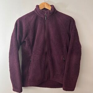Marmot Jacket Womens Medium Burgundy Red Sherpa Fleece Full Zip Long Sleeve